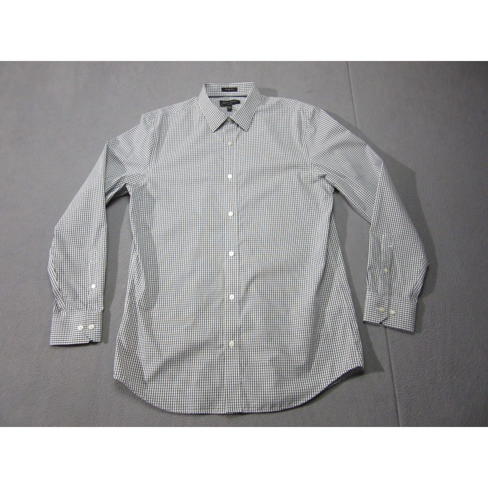 Banana Republic Shirt Men Large White Black Micro Check Non Iron Dress Slim Fit